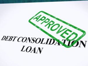Debt Consolidation Loan Approved Stamp Shows Consolidated Loans Agreed