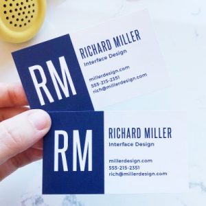 Business Cardsh blue with hand